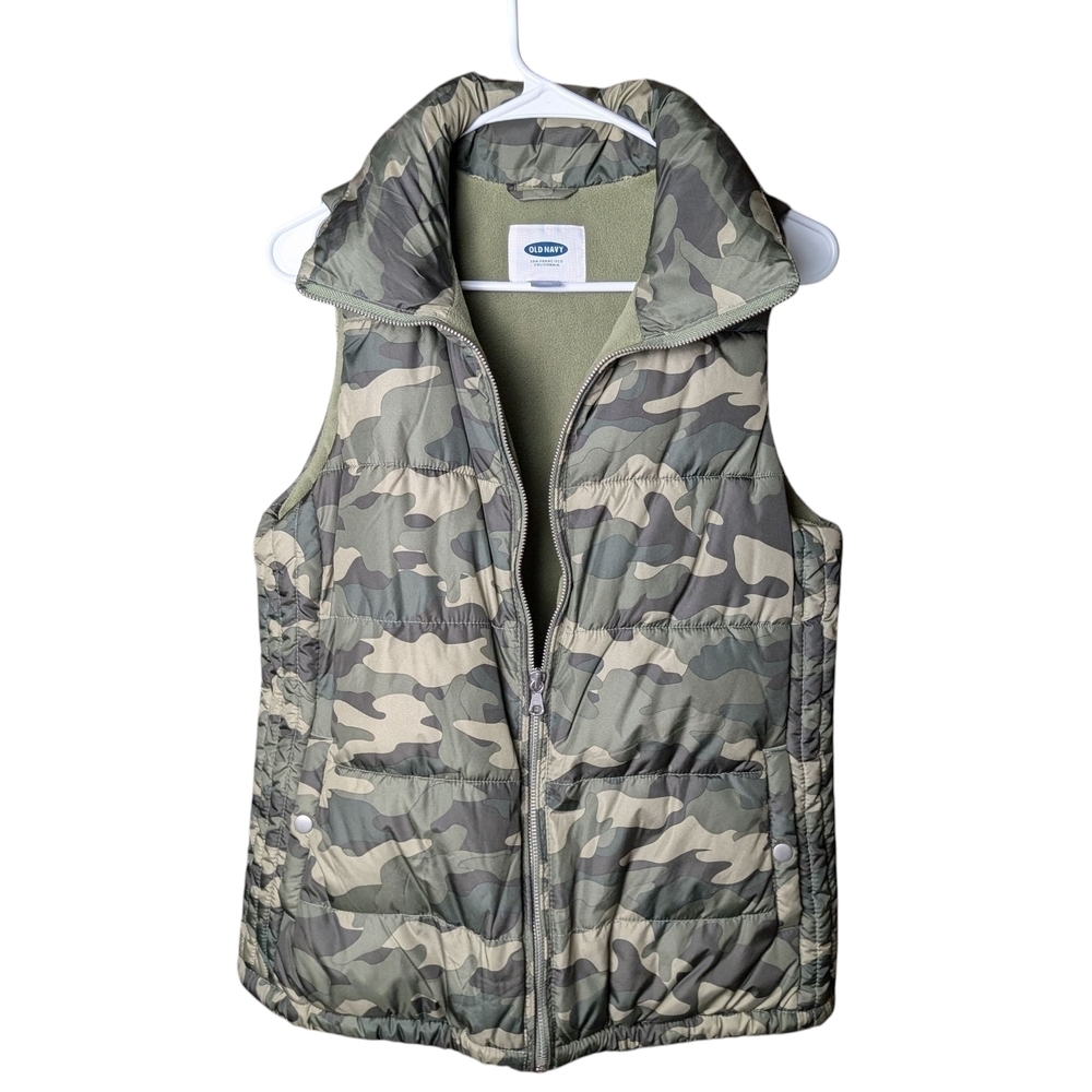Old Navy Camouflage Puffy Puffer Vest Pockets Zipper Sleeveless Like New Size M - Picture 7 of 12